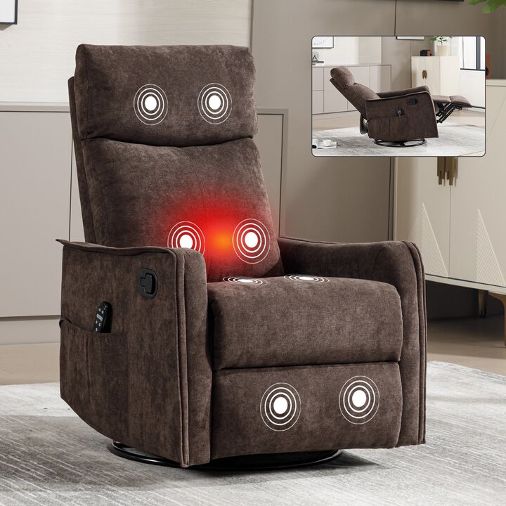 Manual Recliner Chair with Heat and Massage, Rocker and Swivel Chair in Fabric for Living Room