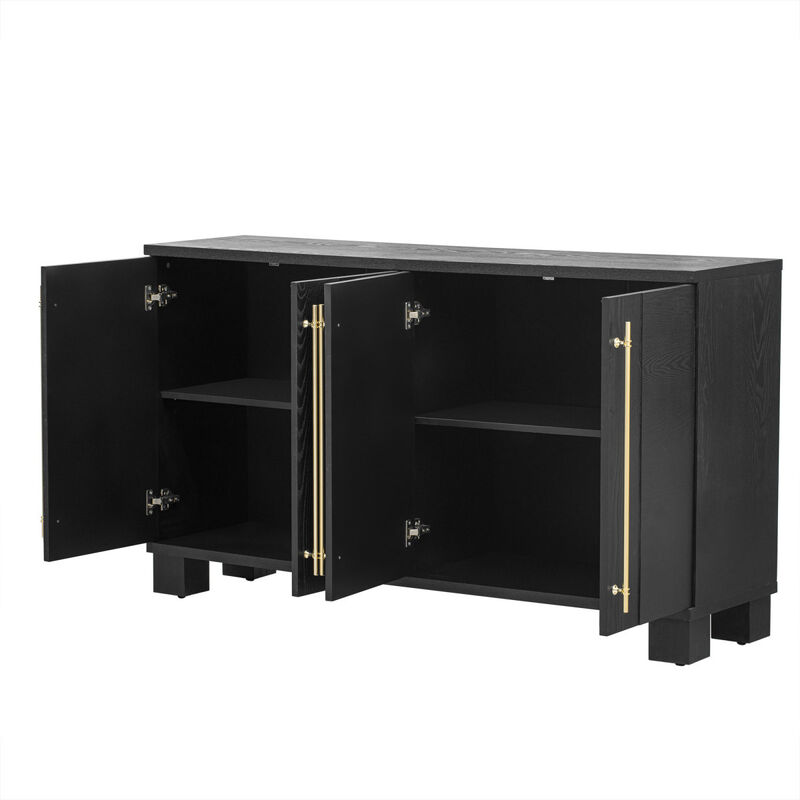Wood Traditional Style Sideboard with Adjustable Shelves and Gold Handles for Kitchen, Dining Room and Living Room (Black)