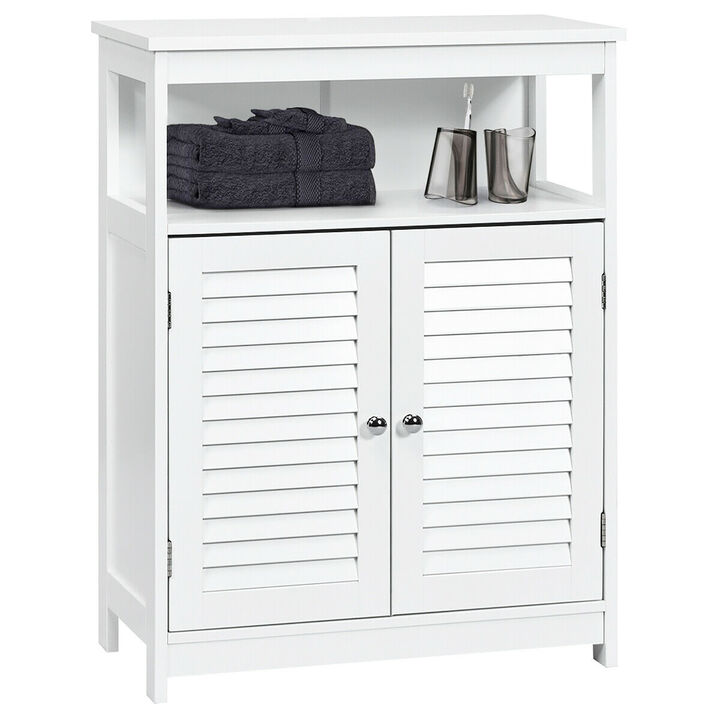 Costway Bathroom Storage Wood Floor Cabinet with Double Shutter Door White