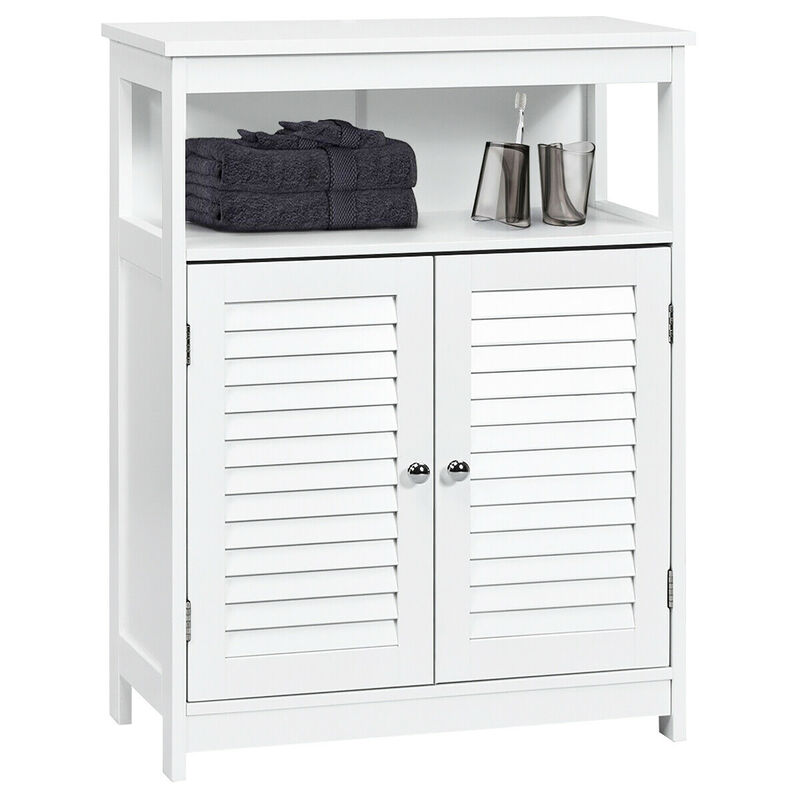 Costway Bathroom Storage Wood Floor Cabinet with Double Shutter Door White