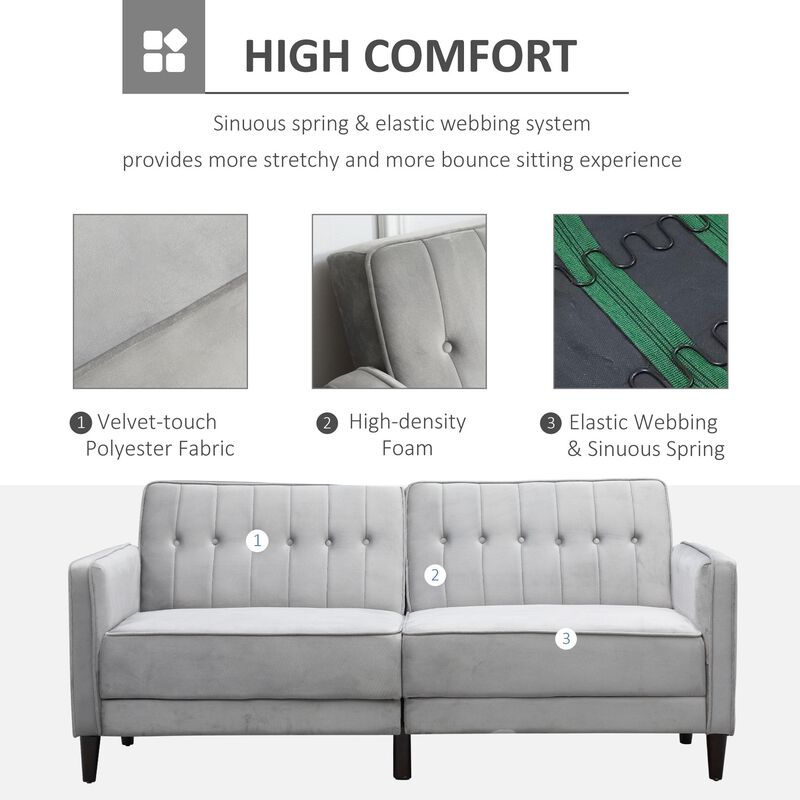 Convertible Sleeper Sofa, Futon Sofa Bed with Split Back Design Recline, Thick Padded Velvet-Touch Cushion s, Light Grey image number 4