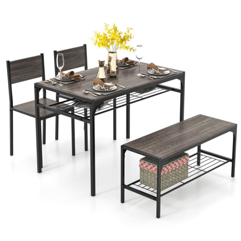 Hivvago Industrial Style Rectangular Kitchen Table with Bench and Chairs