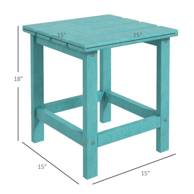 Outsunny Adirondack Side Table, Square Patio End Table, Weather Resistant 15" Outdoor HDPE Table for Porch, Pool, Balcony, Green, Blue