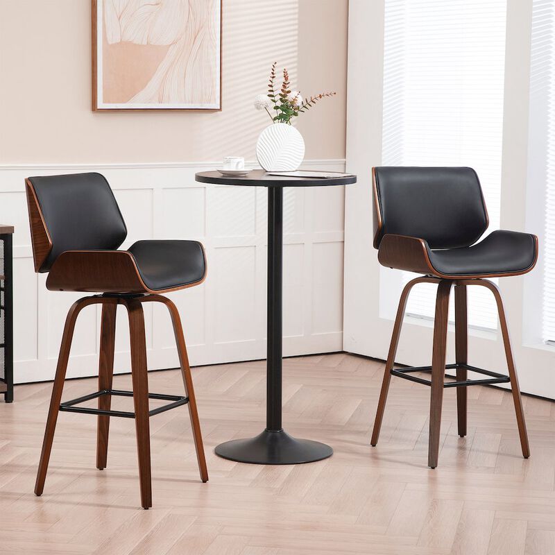 Glamour Home Beate Black Faux Leather Bar Stool with Walnut Wood Legs