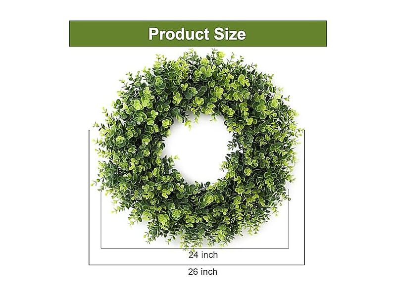 26 Boxwood Wreath Front Door Artificial Leaves Spring Summer Indoor Outdoor Wall image number 2