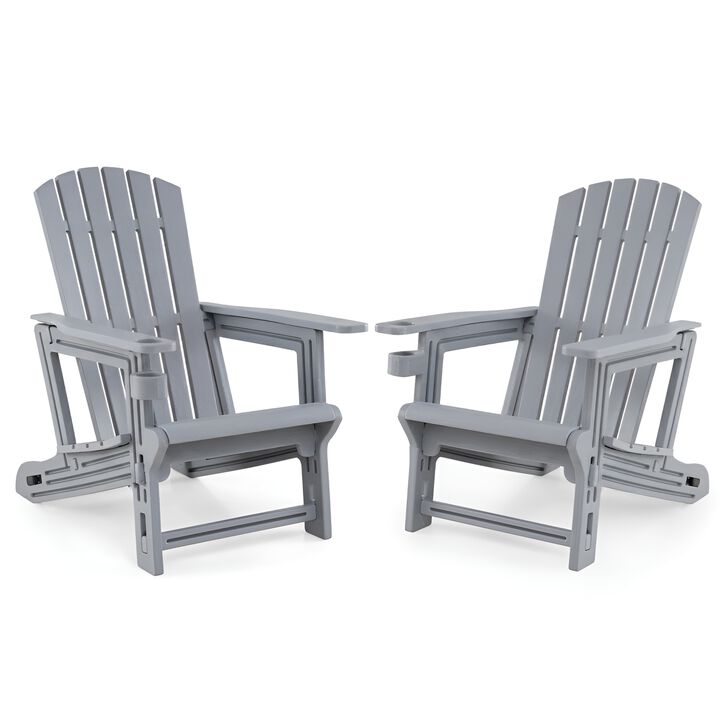 Set of 2 Outdoor HDPE Adirondack Chairs with Cup Holder Patio Garden Seating