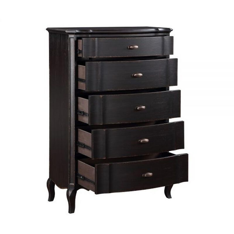 Benjara Cherry 38 Inch Tall Dresser Chest, 5 Drawer, Cabriole Legs Black Rubberwood image number 2