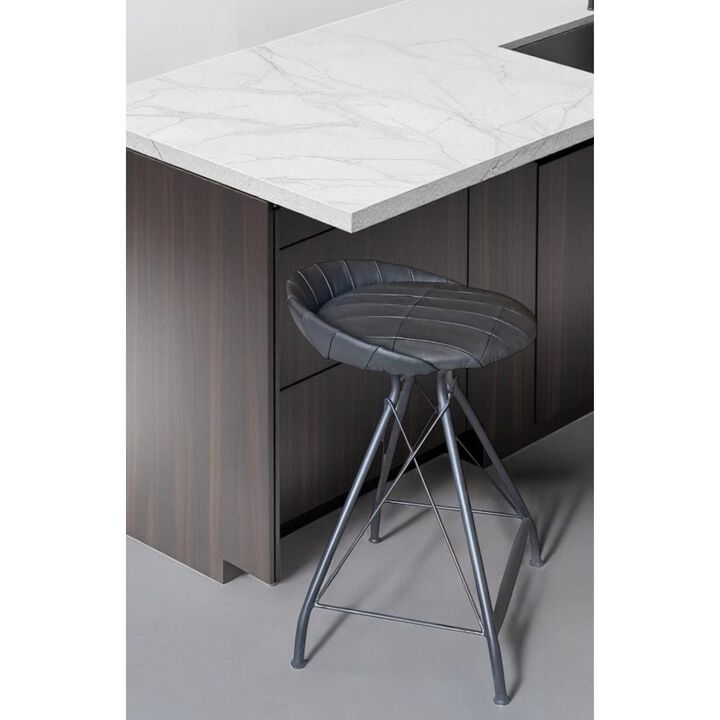 Hivvago 24 Inch Gray Leather and Iron Low Back Counter Height Swivel Bar Chair