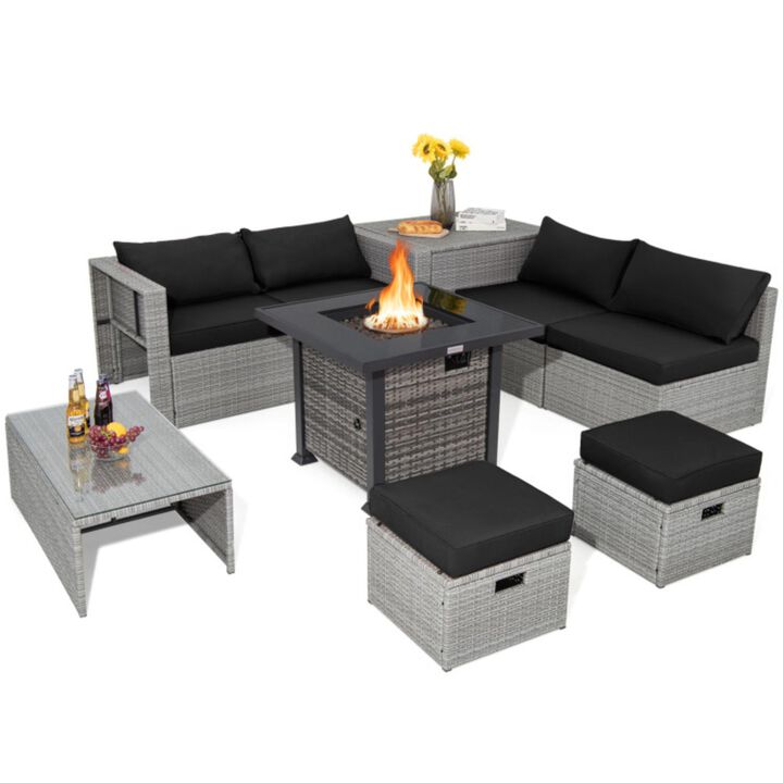Hivvago 9 Pieces Outdoor Patio Furniture Set with 32-Inch Propane Fire Pit Table