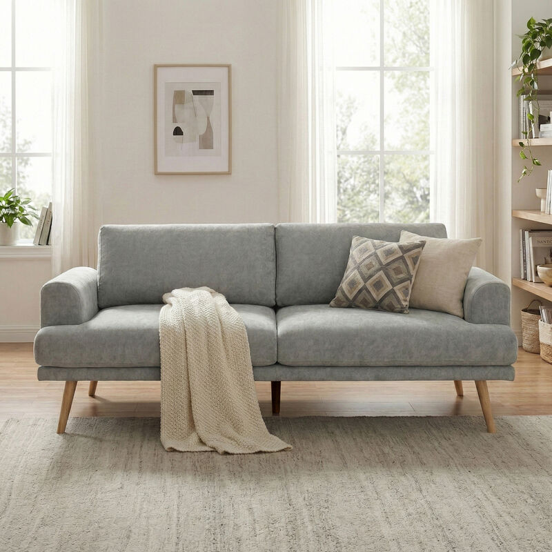 Merax Chenille Minimalist 3-Seater Sofa with Solid Rubberwood Legs image number 2