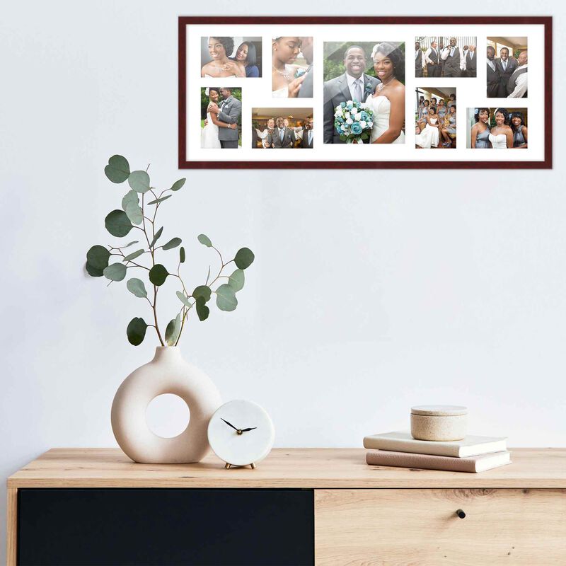12x32 Wood Collage Frame with a White Mat for 8x10 & 4x6 Pictures