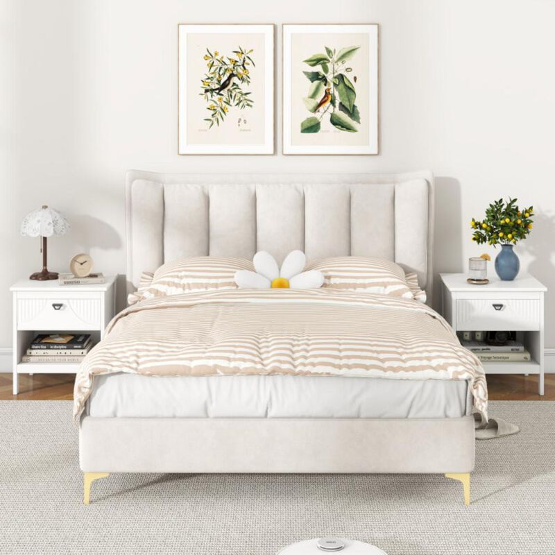 Hivvago 2-tier Wood Nightstand with Drawer and Open Storage Shelf for Bedroom