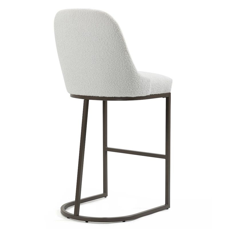 Glamour Home Set of 2 Ayane White Boucle Fabric Bar Stool with Iron Legs