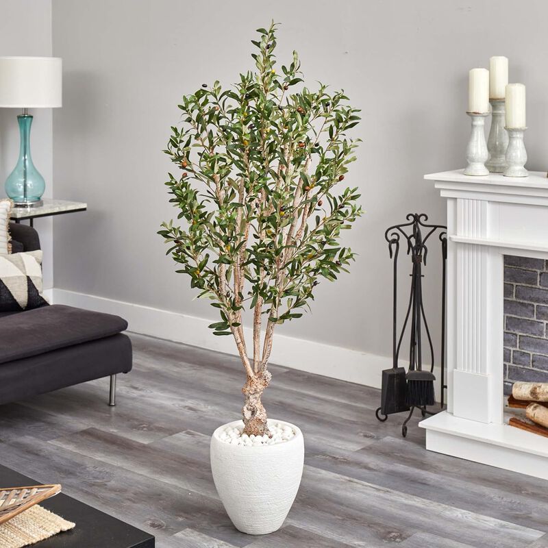 Hivvago 5 Feet Olive Tree in White Oval Planter