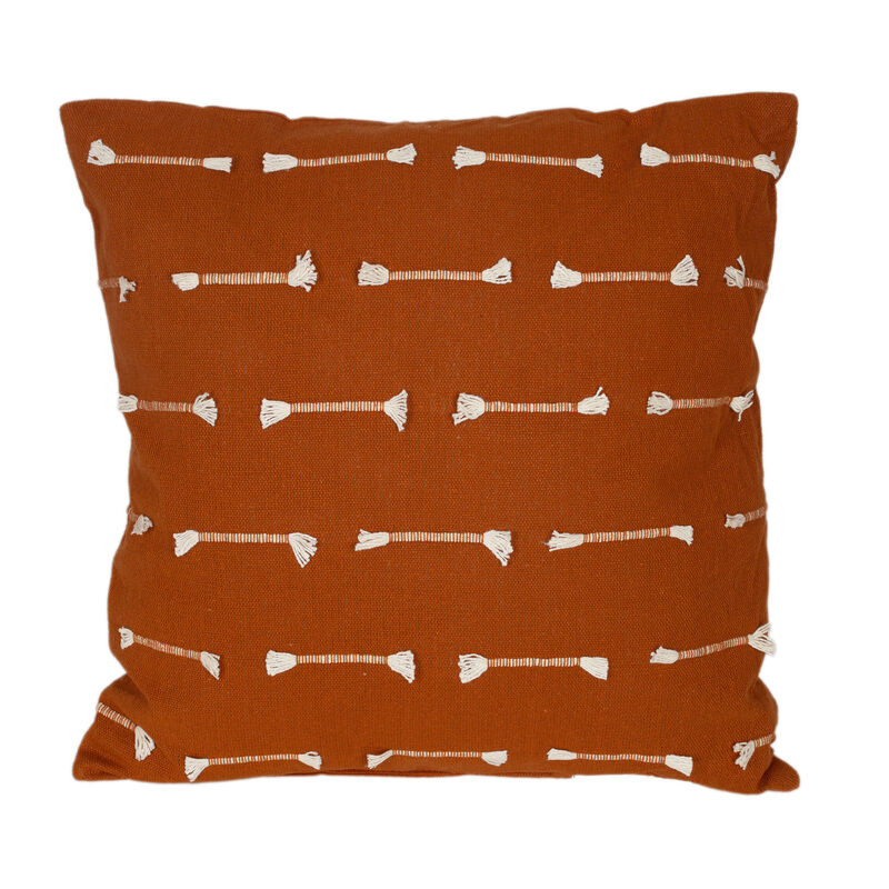 HomeRoots 18" Terra Cotta Striped Cotton Throw Pillow With Texture image number 0