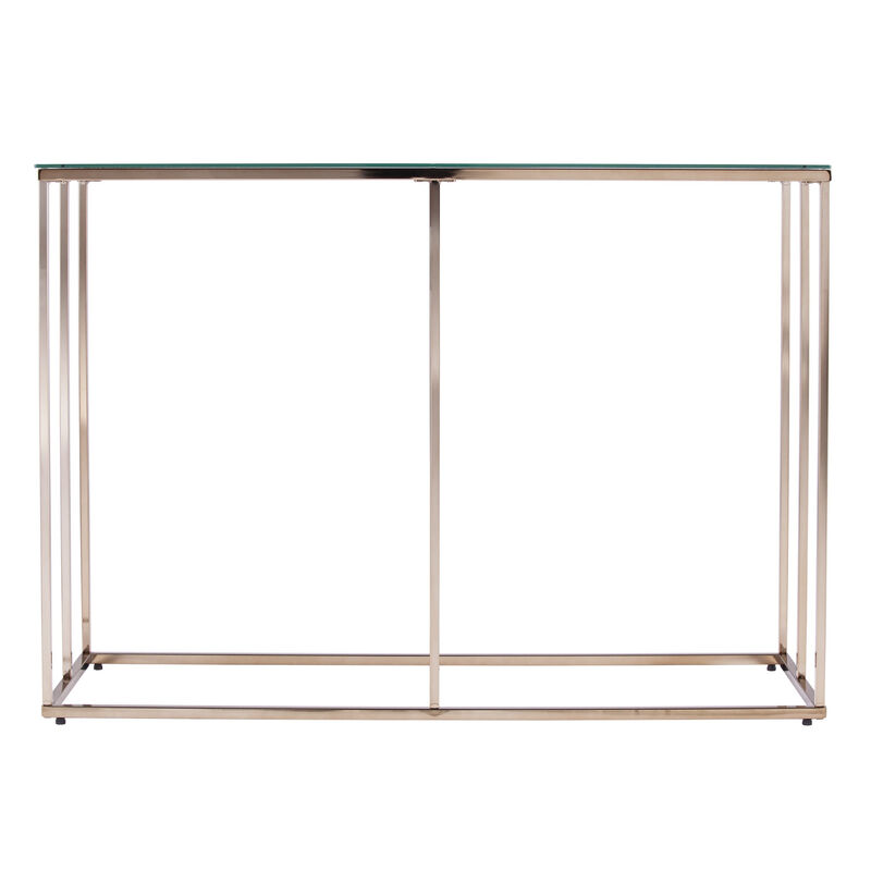 HomeRoots 42" Clear and Gold Glass and Metal Frame Console Table image number 5