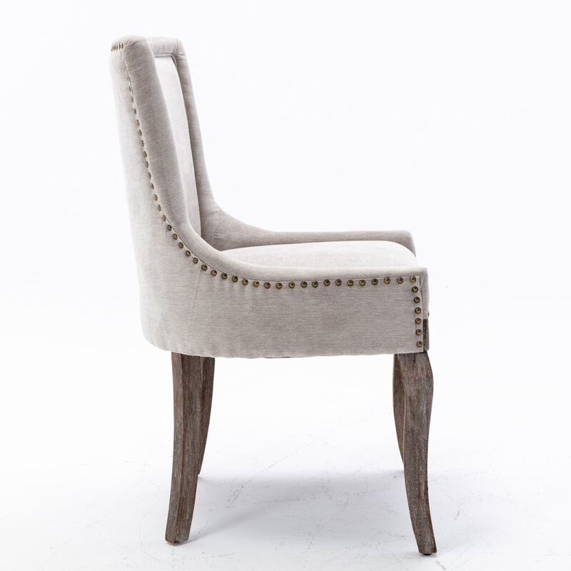 Streamdale Set of 2 Beige Dining Chairs with Fabric and Wood Legs image number 3