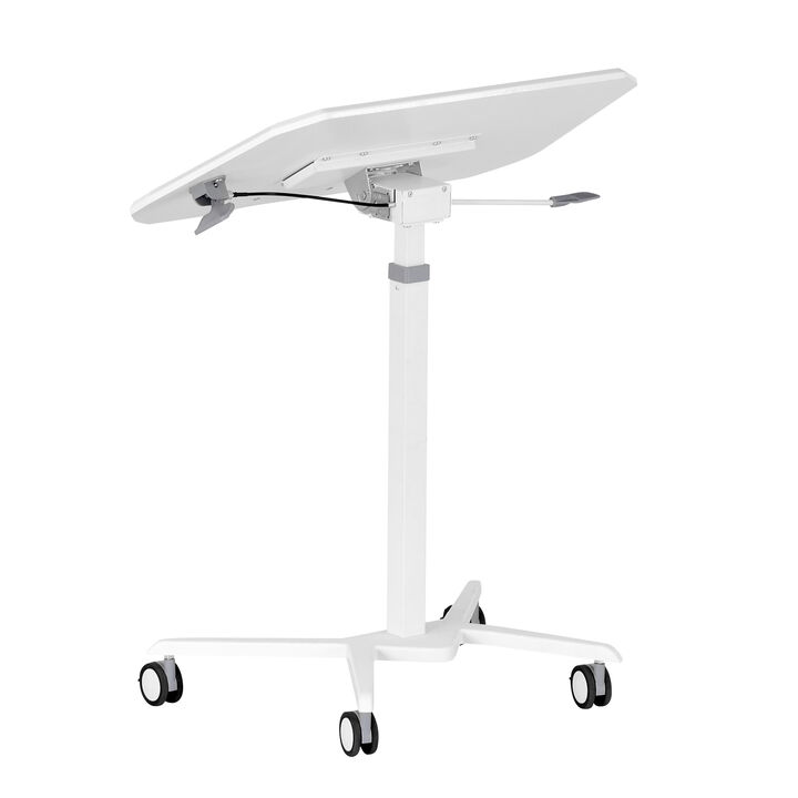 White Sit to Stand Mobile Laptop Computer Stand with Height Adjustable and Tiltable Table Top