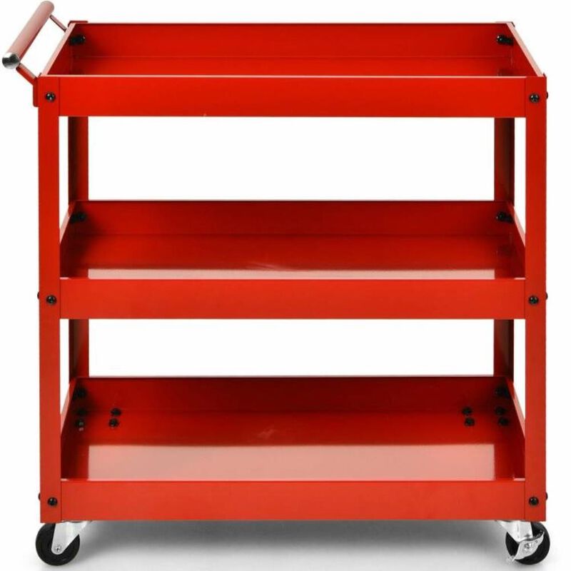 Hivvago Red Steel Frame Kitchen Serving Utility Cart on Wheels with 2 Bottom Shelves