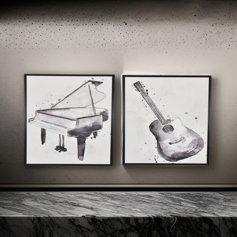 30 x 40 Framed Wall Art Painting, Guitar and Piano, Black, White image number 1