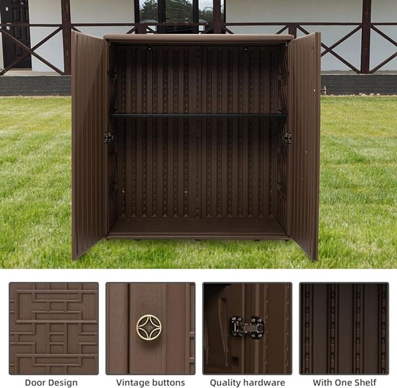 Storage Cabinet Waterproof with 1 Shelf, 60-Gallon Indoor & Outdoor Resin Deck Box