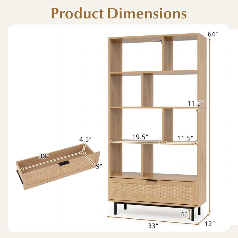 64 Inch Bookcase with 8 Open Cubes Storage Organizer Shelf image number 2