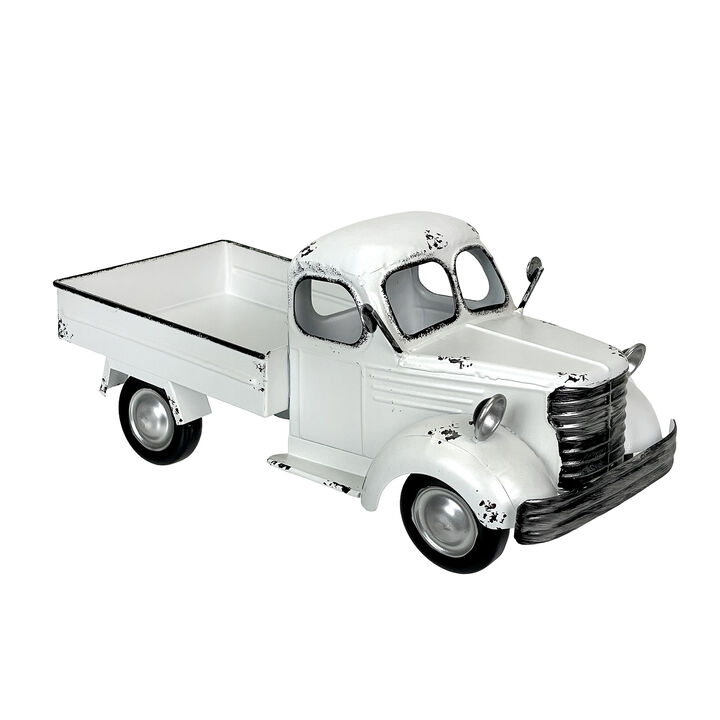 14" Weathered White Metal Truck Planter &ndash; Vintage Farmhouse Decor, No Drain Hole