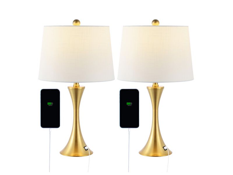 Bennett Modern Glam Iron Hourglass LED Table Lamp with USB Charging Port