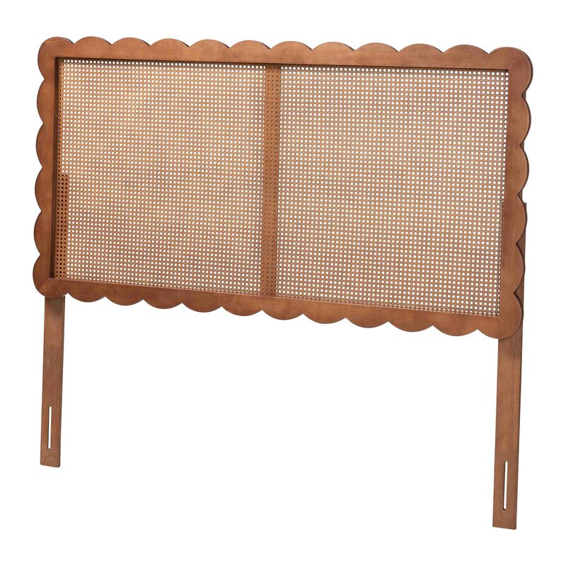 Baxton Studio Orianthe Scalloped Headboard - Boho Chic Bed Backrest with Cane Woven Panel, Modern Minimalist Bedroom D&eacute;cor, Queen Size
