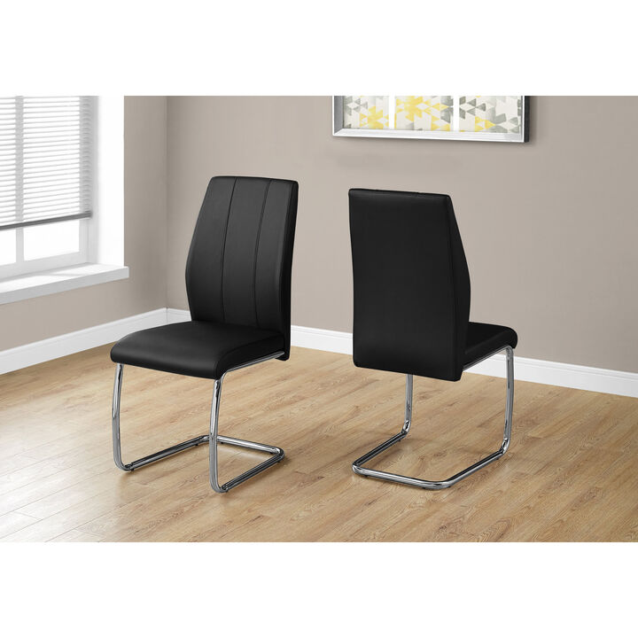 Monarch Specialties I 1076 Dining Chair, Set Of 2, Side, Upholstered, Kitchen, Dining Room, Pu Leather Look, Metal, Black, Chrome, Contemporary, Modern