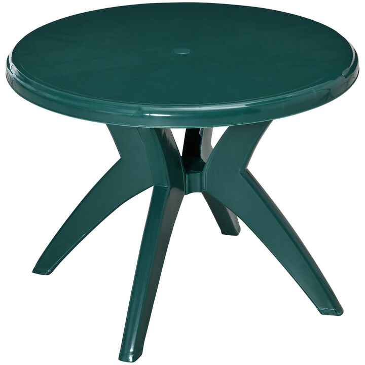Patio Dining Table with Umbrella Hole Round Outdoor Bistro Table for Garden Lawn Backyard, Green