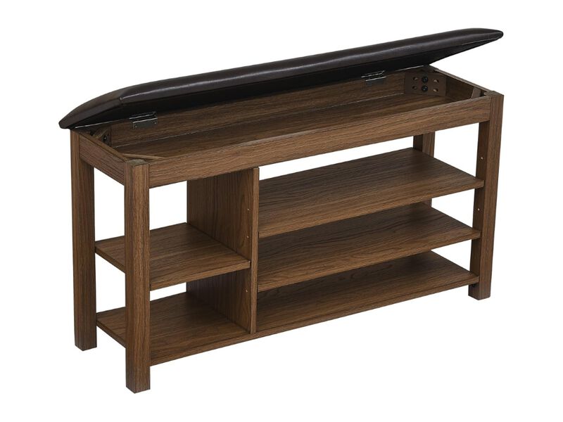 Entryway Wood Shoe Storage Bench Adjustable Shelves Brown image number 0