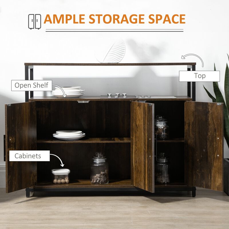 Rustic Brown Sideboard: Industrial Kitchen Buffet with Open Storage