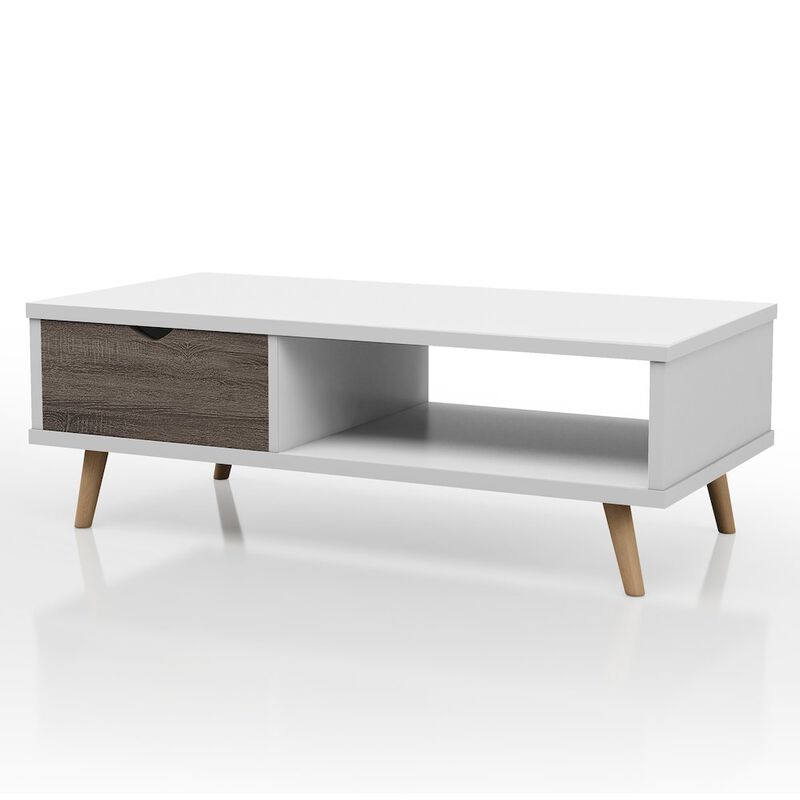 ENITIAL STAR Paulson Wood 1-Drawer Coffee Table in White and Dark Gray