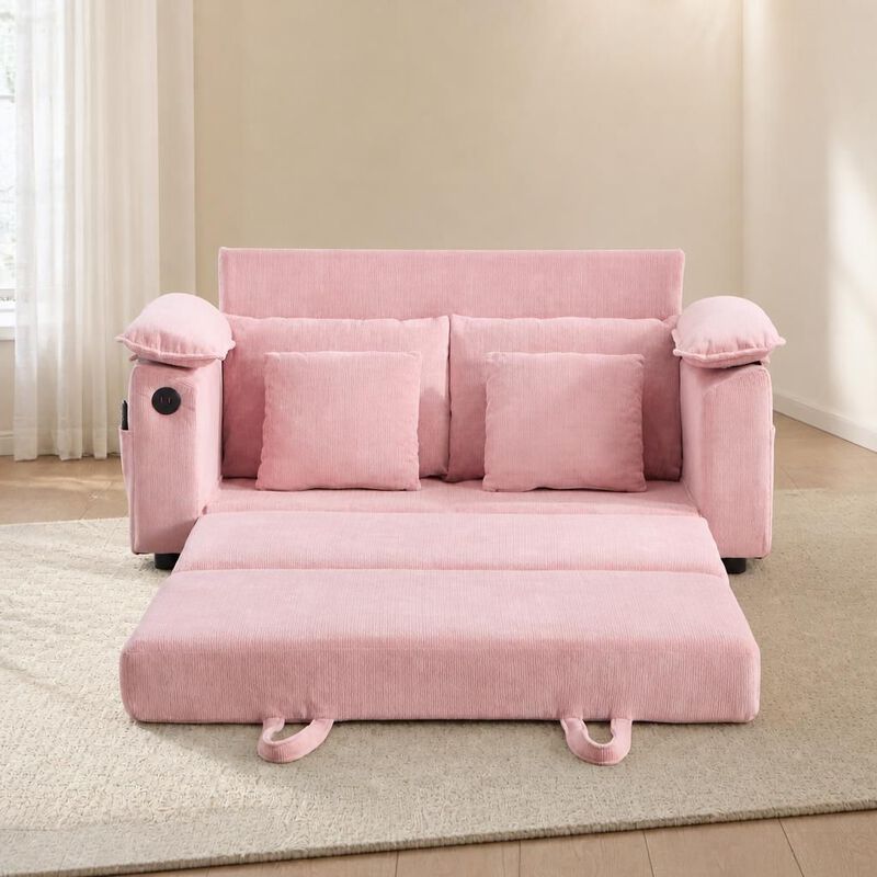 GOODSILO 3-in-1 Upholstered Convertible Futon Sofa Bed, Foldable Tufted Loveseat Pull Out Sleeper Couch with Side Pockets for Small Living Spaces image number 2