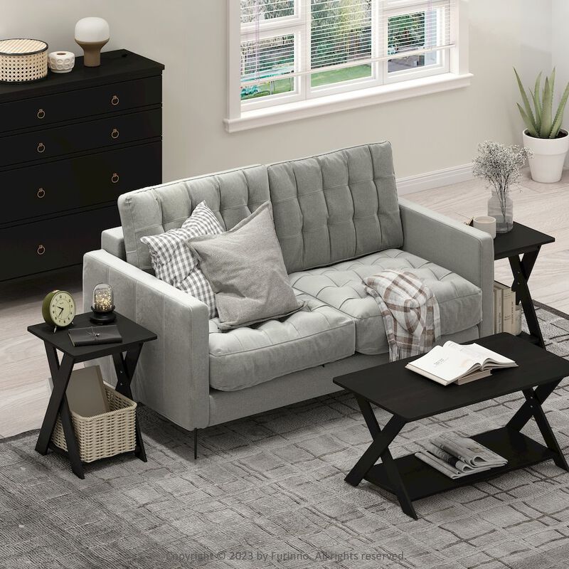 Modern Simplistic Criss-Crossed End Table, Black Espresso, Set of 2