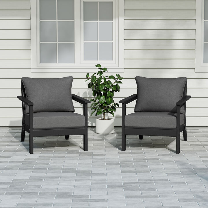WestinTrends Outdoor Modern HDPE Patio Club Chairs with Deep Seat Cushions (Set of 2)