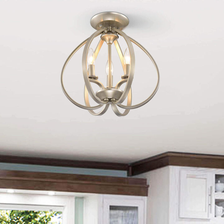 3-light Contemporary Sleek Curves Cradling Metal Flush Mount - Brushed Champagne