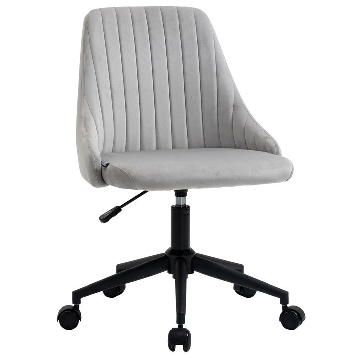 Vinsetto Mid-Back Office Chair, Velvet Fabric Swivel Scallop Shape Computer Desk Chair for Home Office or Bedroom, Grey