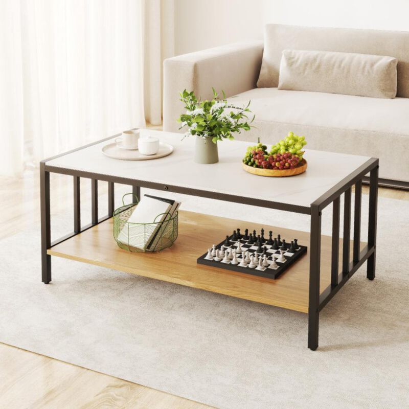 Hivvago 2 Tier Coffee Table with Sintered Stone Tabletop
