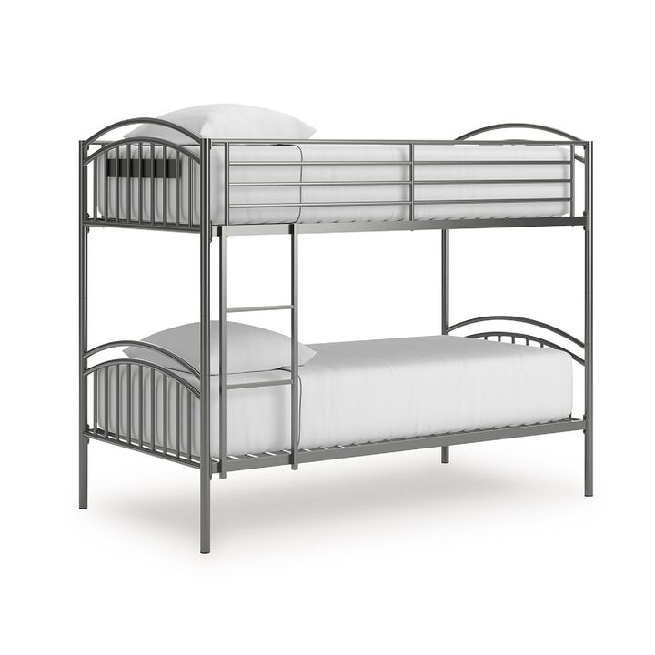 Fesa Twin over Twin Bunk Bed with Ladder, Gray Tubular Steel Frame