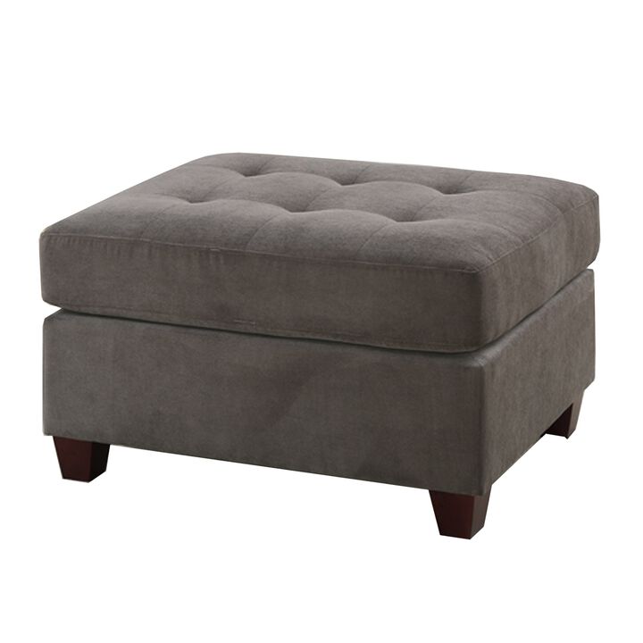 Cocktail Ottoman In Charcoal Gray Waffle Suede Fabric-Benzara