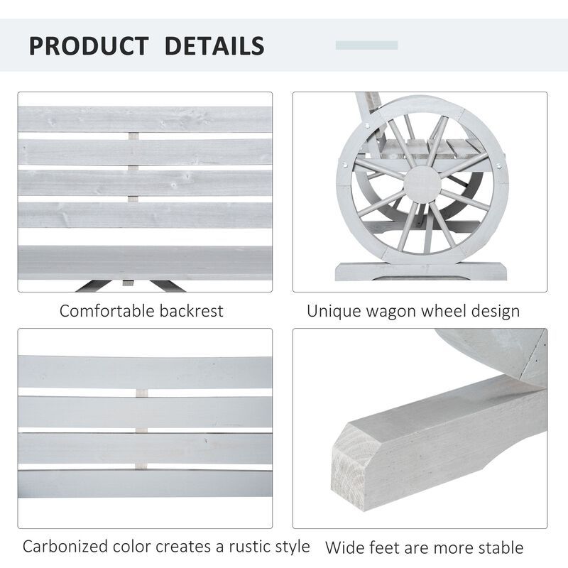 Charcoal Rustic Seating: 2-Person Wagon Wheel Bench for Patio