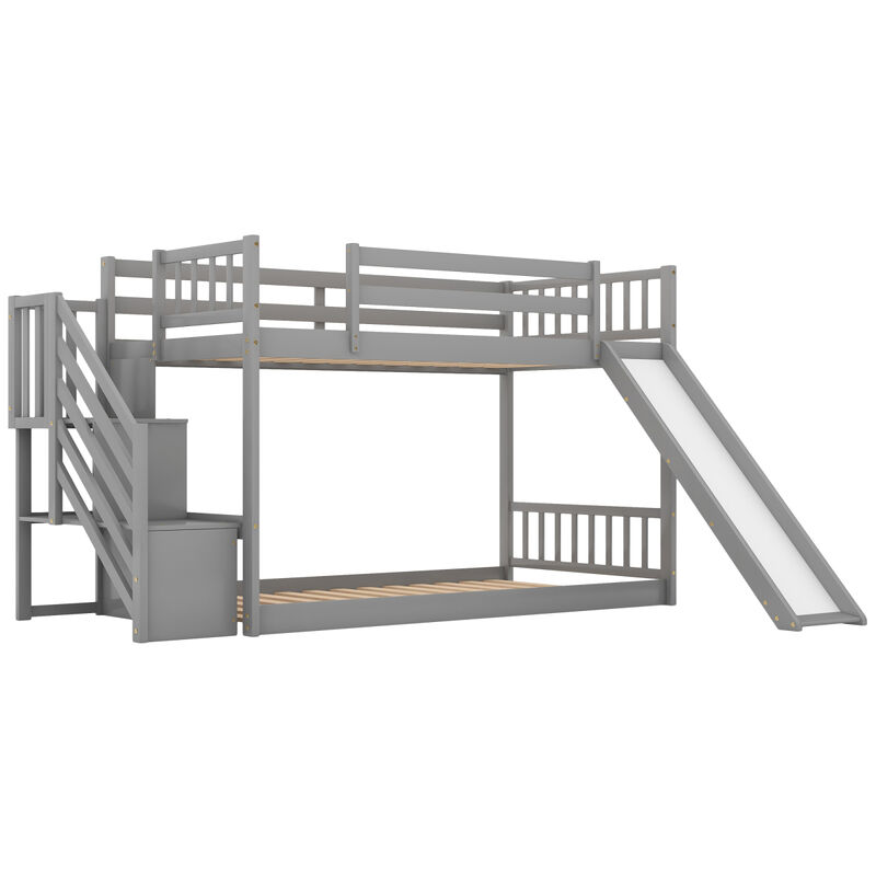 Twin over Twin Bunk Bed with Convertible Slide and Stairway, White