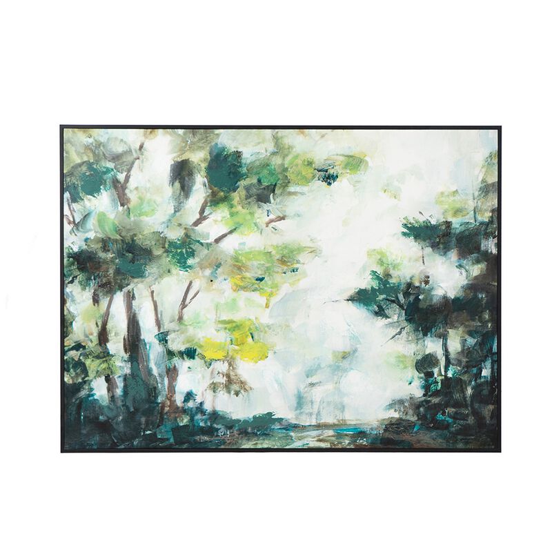 35 x 47 Framed Wall Art, Forest Watercolor Landscape, Modern Green, White image number 0