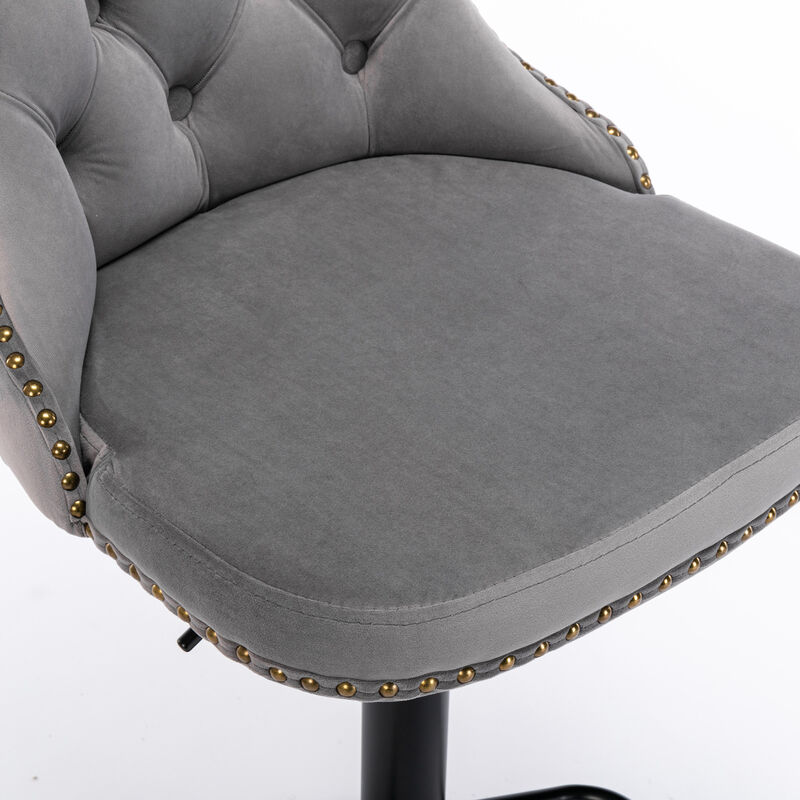 Set of 2 Swivel Velvet Bar Stools Adjustable Seat Height, Upholstered Chrome Base Bar Stools image number 5