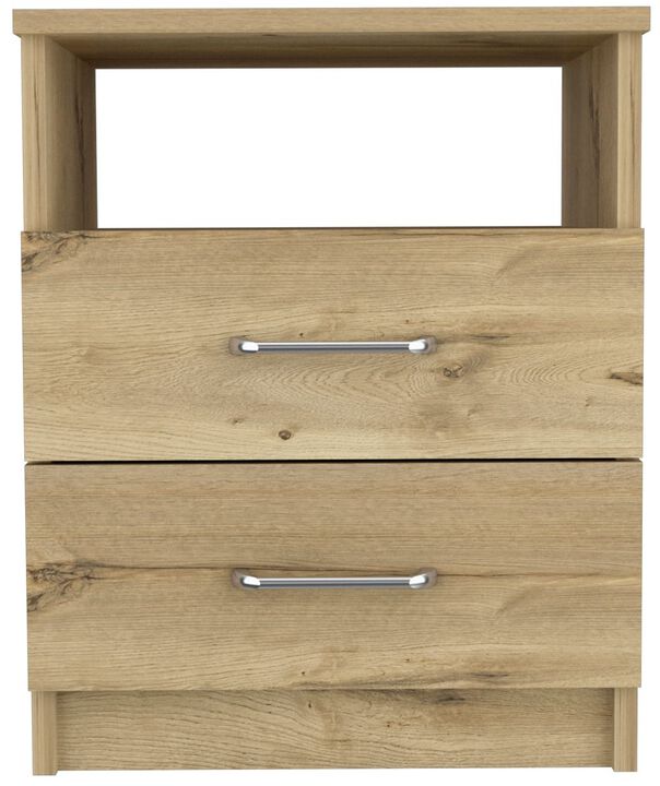 Napoles Nightstand, Superior Top, Two Drawers, One Shelf -Light Oak