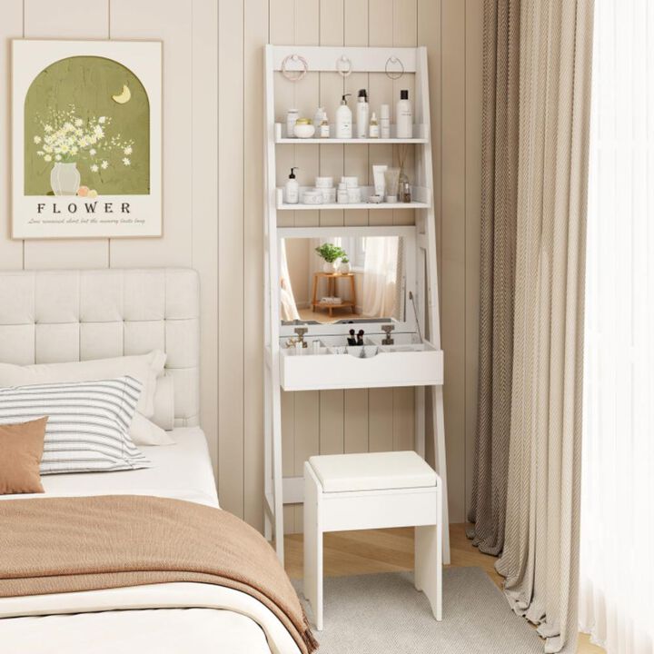Hivvago Vanity Desk Set with Flip Top Mirror, Hidden Storage Compartments and Cushioned Stool