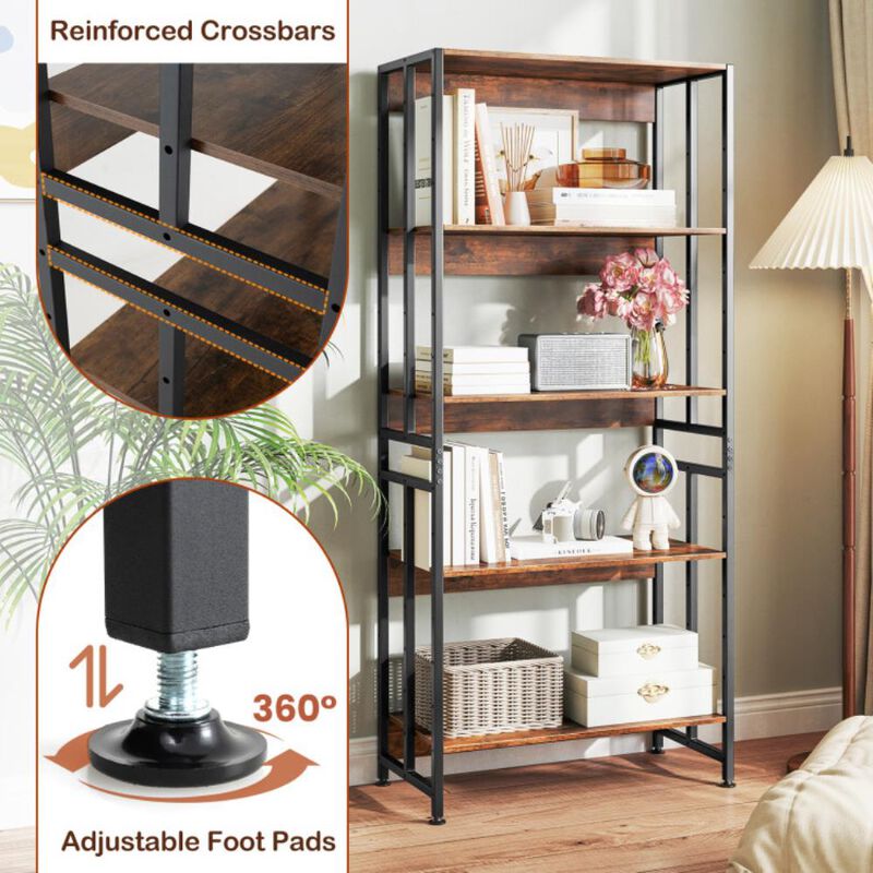 Hivvago 5-Tier Bookshelf with Adjustable and Tiltable Shelves