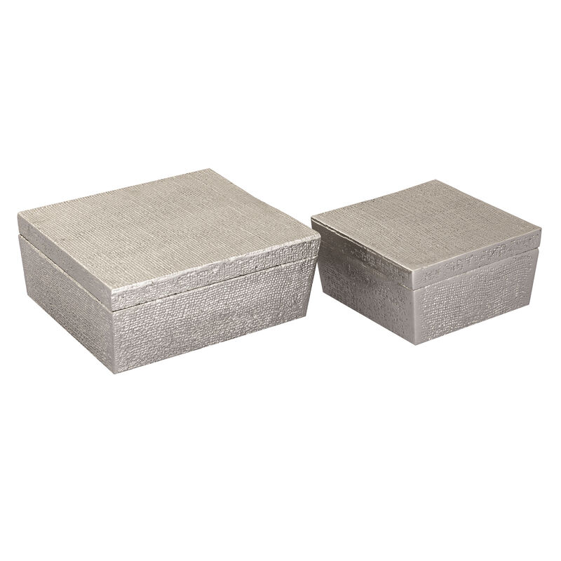 Square Linen Texture Box - Small Silver